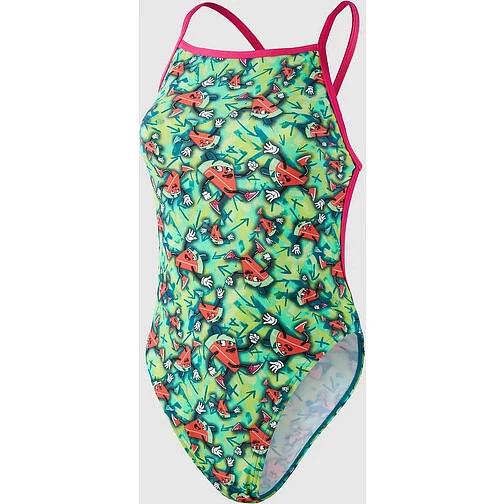 Speedo Купальник Allover V-Back Swimsuit green/pink