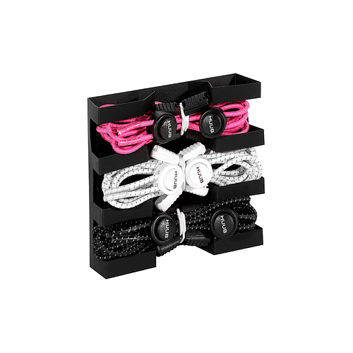 HUUB Комплект эластичных шнурков с фиксатором Elastic Lace Locks (3 пары) Black/White/Pink