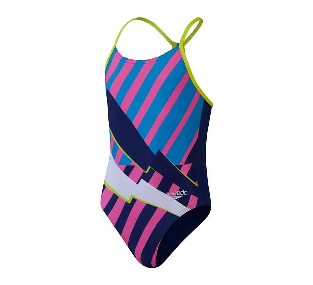 Speedo Купальник Girls Placement Lane Line Back Swimsuit Blue/Pink
