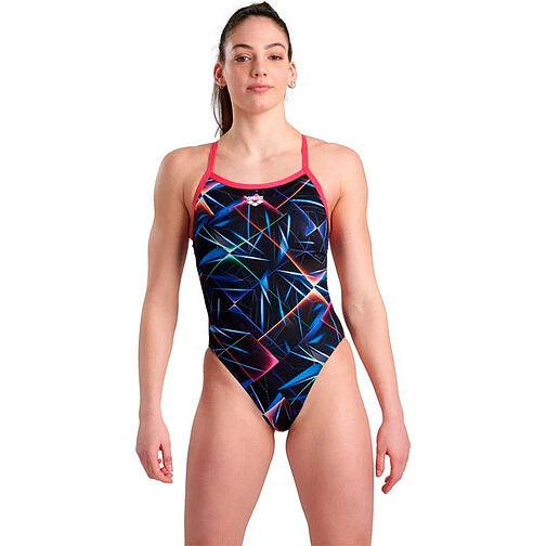 Arena Купальник CHALLENGE BACK ALLOVER black-multi-freak rose