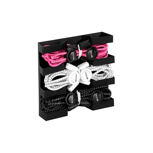HUUB Комплект эластичных шнурков с фиксатором Elastic Lace Locks (3 пары) Black/White/Pink